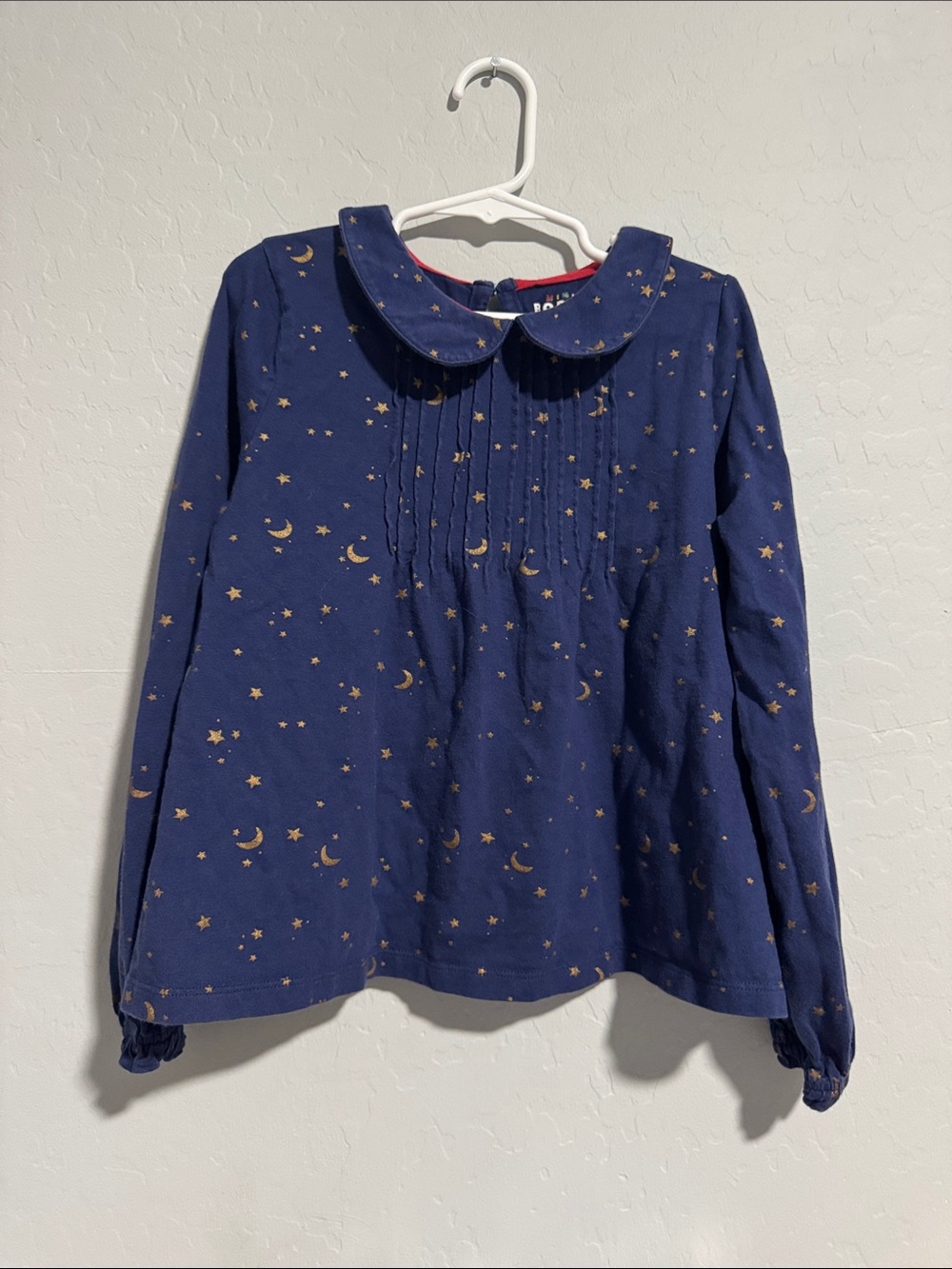 Mini Boden Navy Long Sleeve Top with Gold Moon & Stars